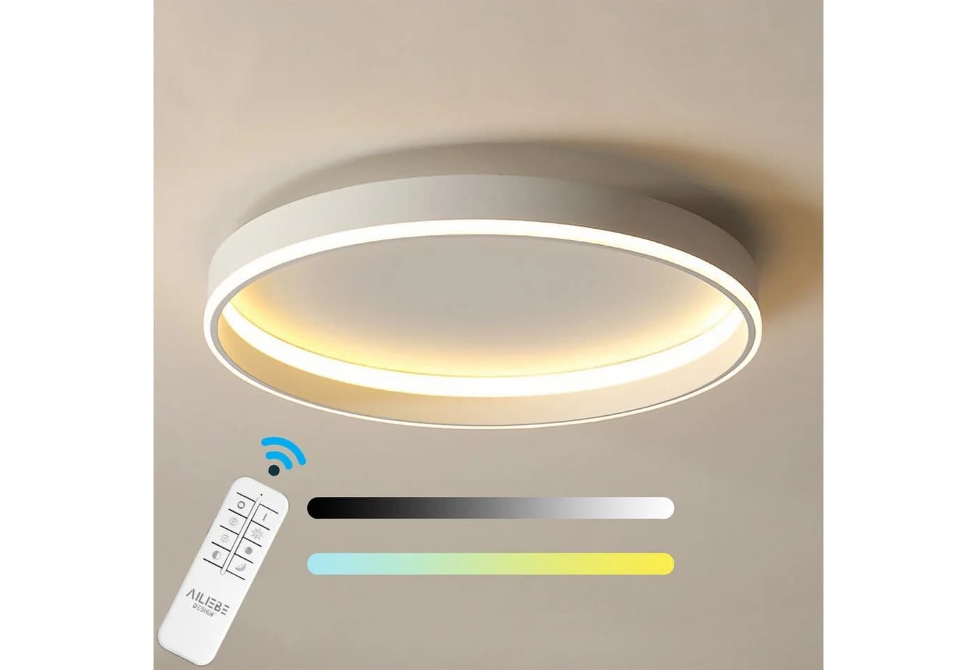 Ailiebe Design LED Deckenleuchte 40cm, 3800lm, dimmbar, mit Fernbedienung, LED fest integriert, modernes Design, Memory Funktion, CRI>80 - Bild 2