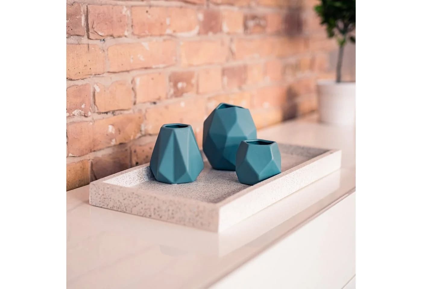 Flanacom Deko-Vase 3-tlg. Keramik Puristisch Matt-Blau - Bild 2