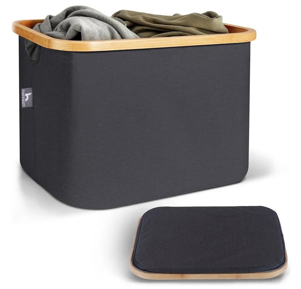 HENNEZ Aufbewahrungskorb 40L Grau/Schwarz Bambusrahmen - Bild 2
