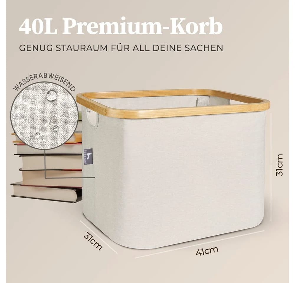 HENNEZ Aufbewahrungskorb 40l Beige Weiß Bambus für IKEA Kallax - Bild 3