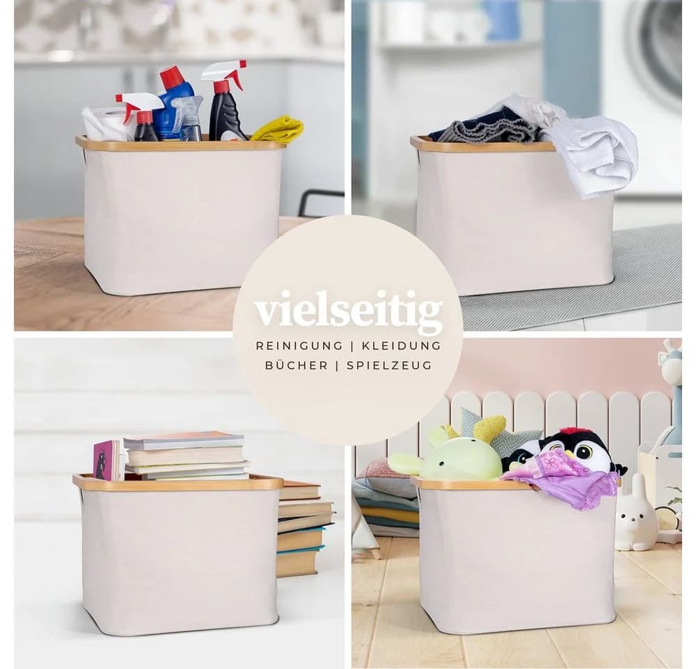 HENNEZ Aufbewahrungskorb 40l Beige Weiß Bambus für IKEA Kallax - Bild 4