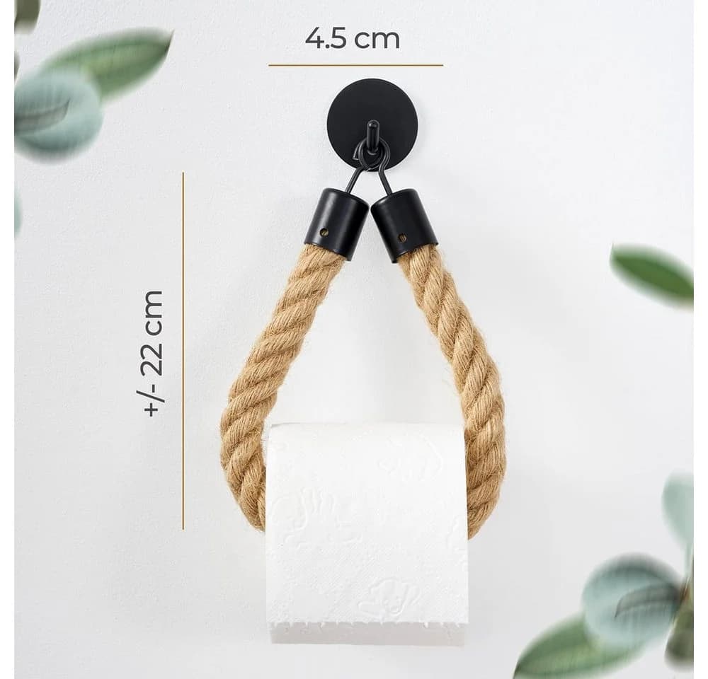 HENNEZ Toilettenpapierhalter ohne Bohren - Naturjute-Seil - Mattschwarz - Bild 3