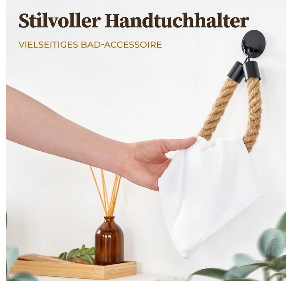 HENNEZ Toilettenpapierhalter ohne Bohren - Naturjute-Seil - Mattschwarz - Bild 4