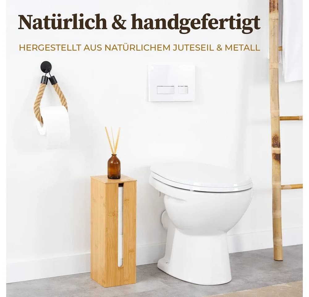 HENNEZ Toilettenpapierhalter ohne Bohren - Naturjute-Seil - Mattschwarz - Bild 5