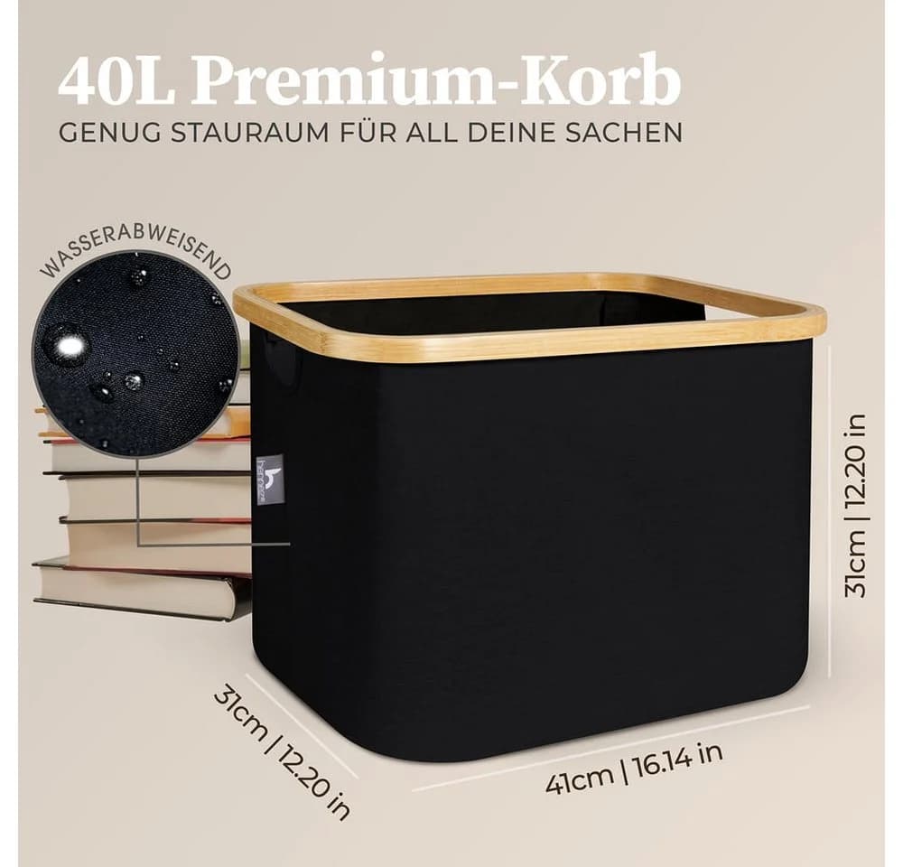HENNEZ Aufbewahrungskorb 40L Faltbar Schwarz Bambus - Bild 3