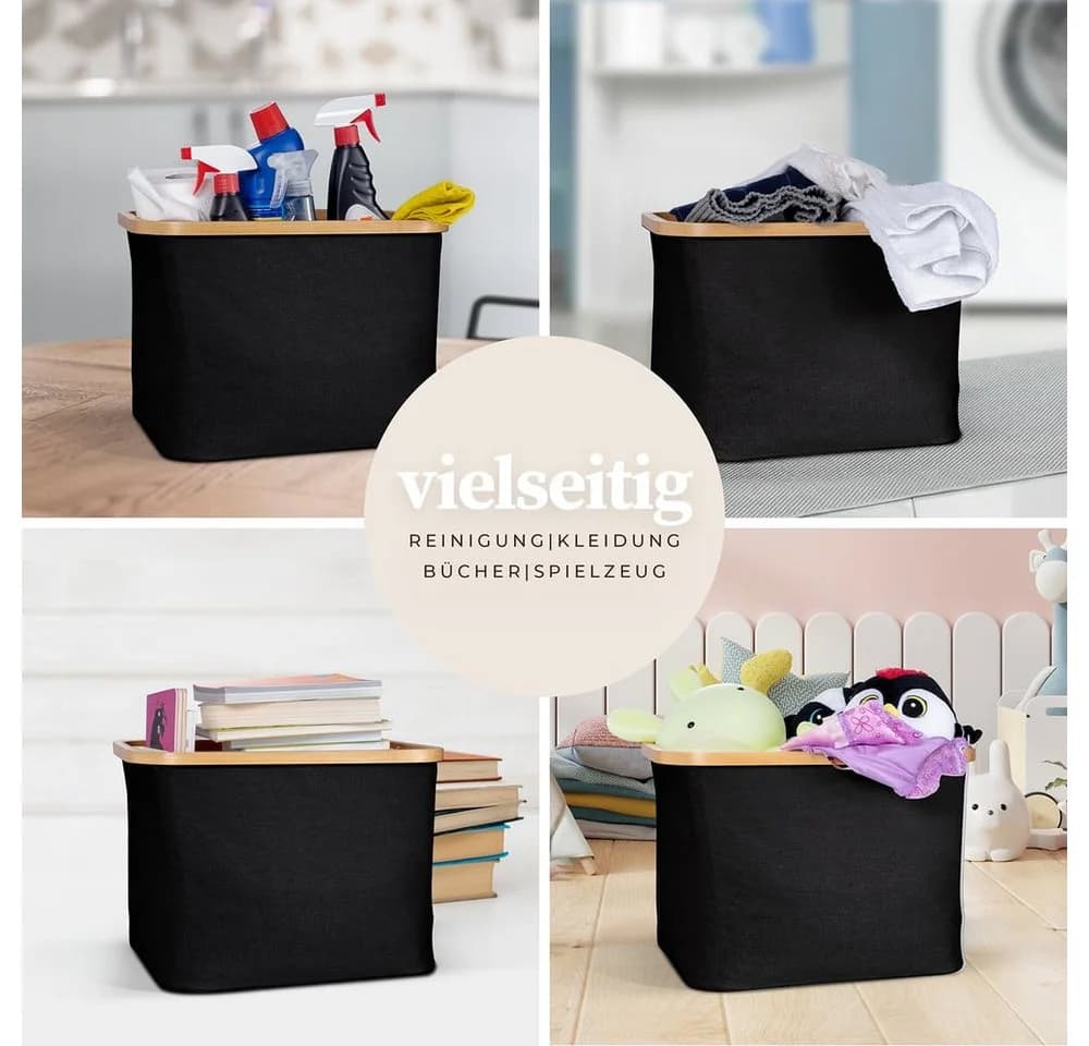 HENNEZ Aufbewahrungskorb 40L Faltbar Schwarz Bambus - Bild 4