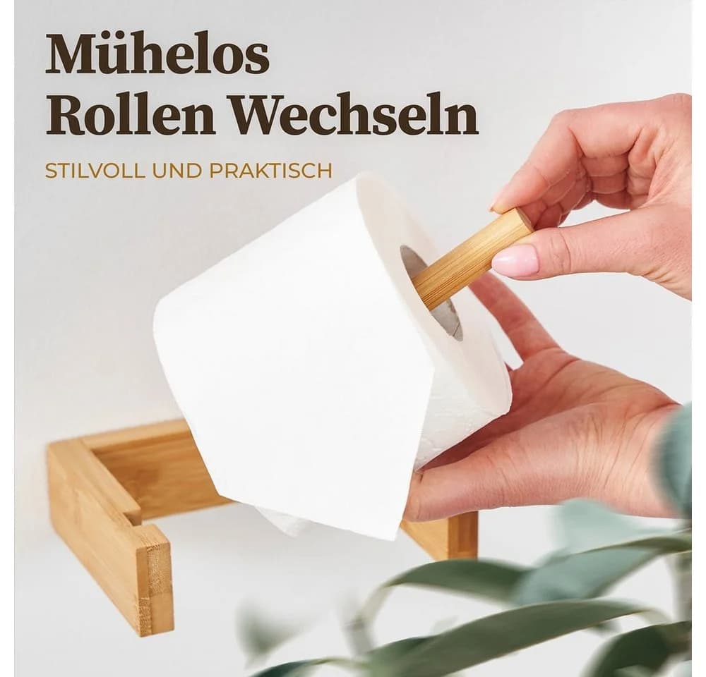 HENNEZ Toilettenpapierhalter Bambus - Selbstklebend Ohne Bohren - Bild 5