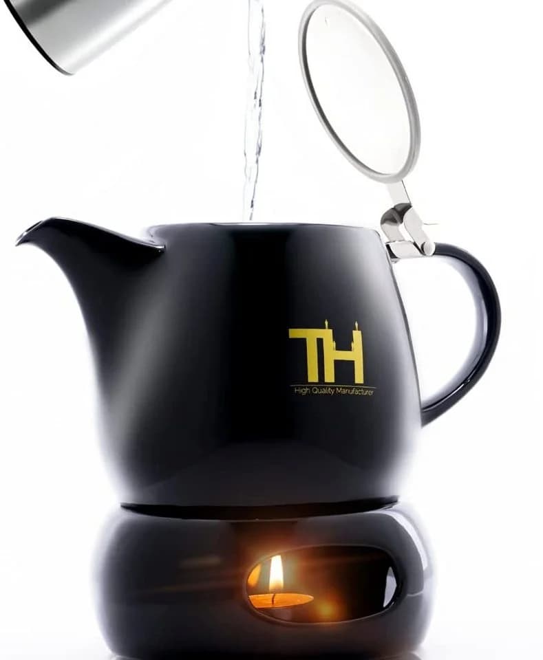Thiru Teekanne mit Stövchen Porzellan Schwarz 1,2l mit Sieb - Bild 2