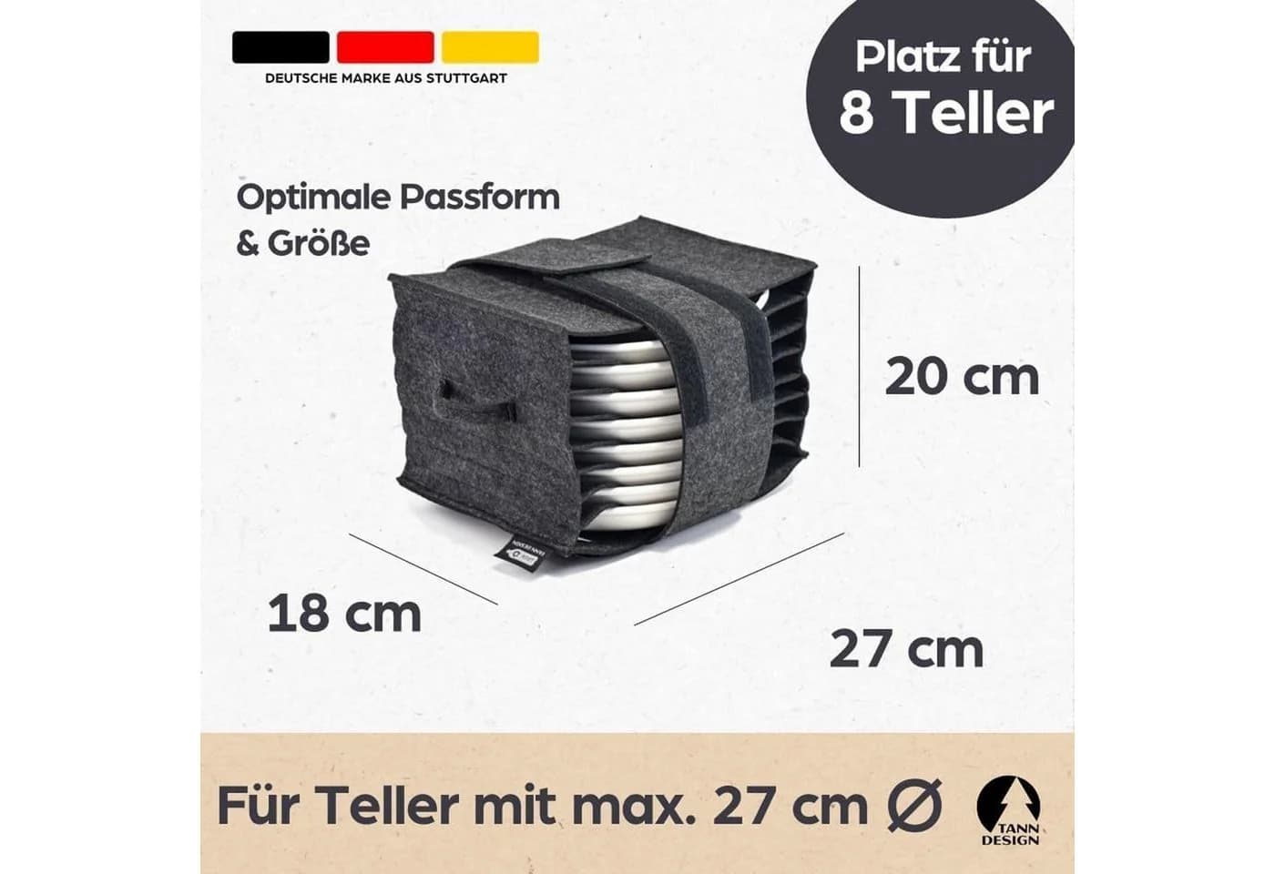 Tanndesign Tellerhalter Filz Schwarz 8 Teller Camping
