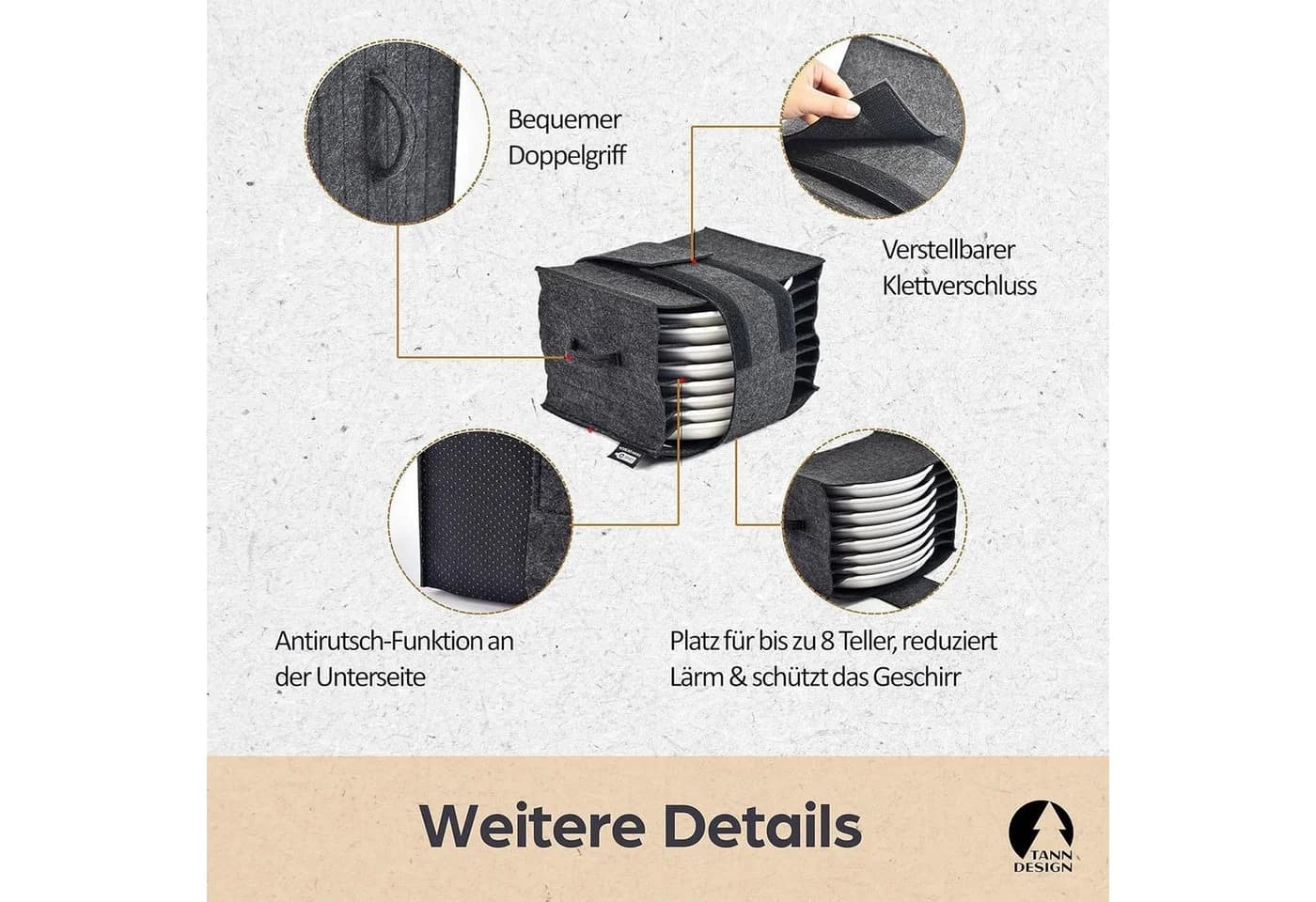 Tanndesign Tellerhalter Filz Schwarz 8 Teller Camping - Bild 5