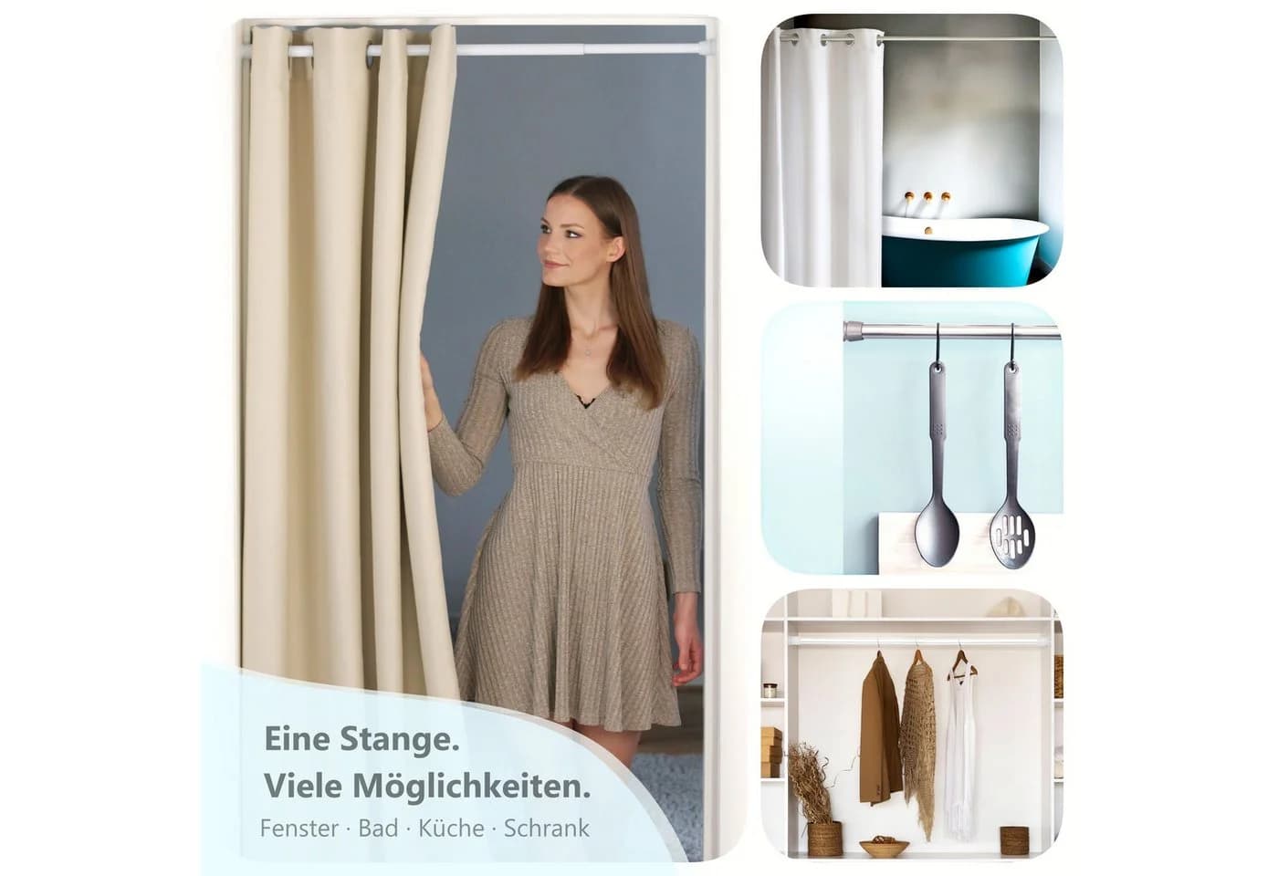 tinycurtains Klemmstange Teleskopstange 55-90 cm Weiß - Bild 5
