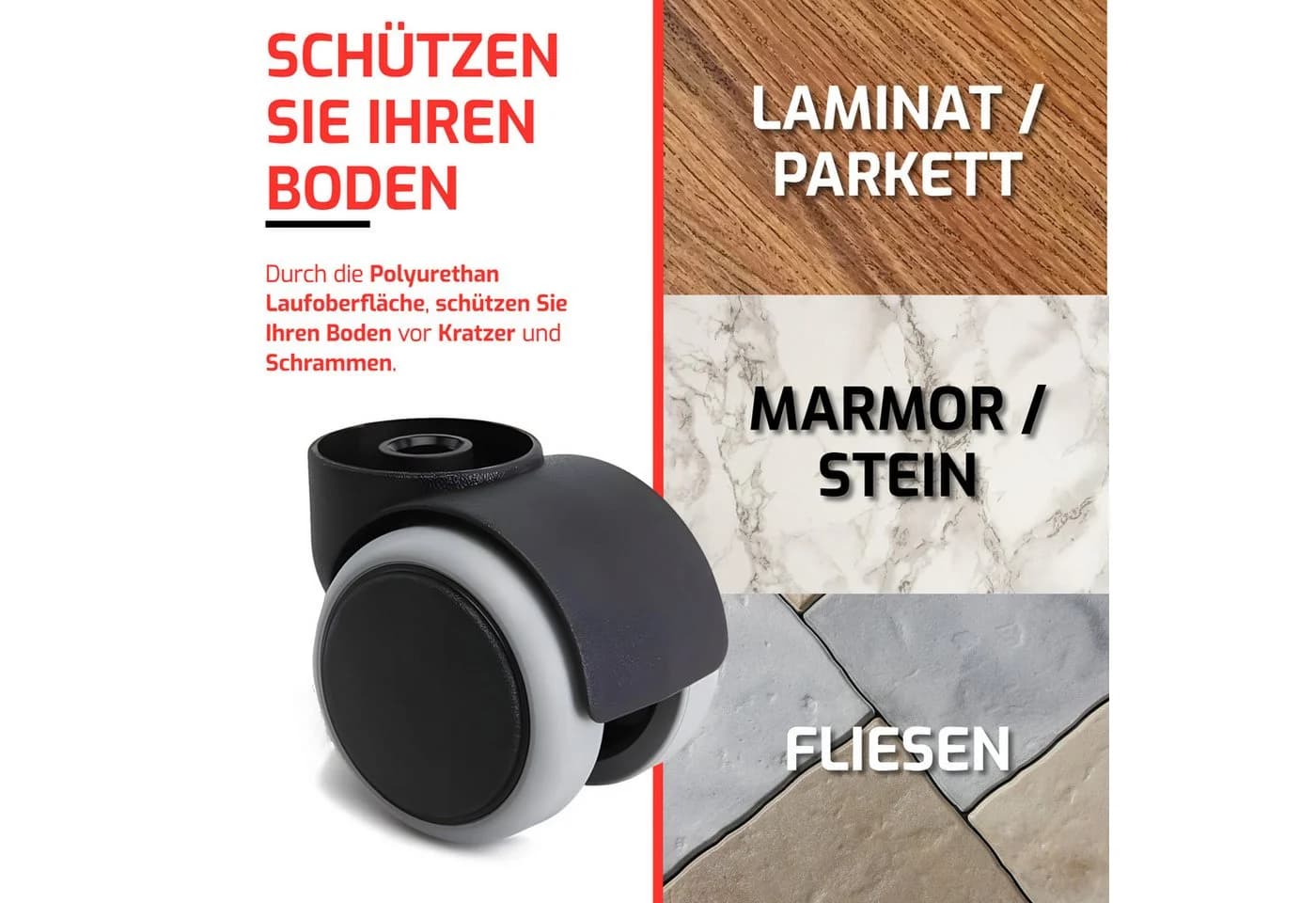 MYNEEED Bürostuhlrollen Universal mit 10mm & 11mm Stifte