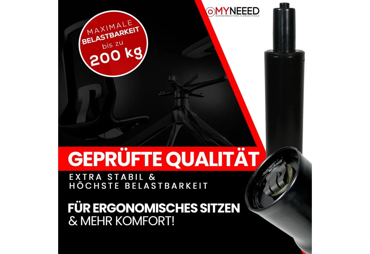 MYNEEED Bürostuhl Gasdruckfeder Schwarz bis 200kg Belastbarkeit - Bild 4