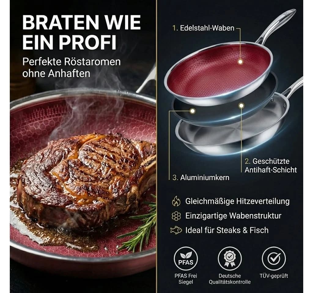 FIXLINE Bratpfanne 28cm Black Forest Edition Kratzfest Edelstahl