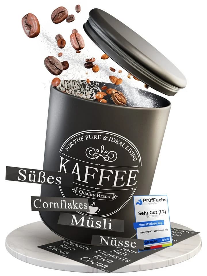 IDEALTASTIC Vorratsdose Premium 1KG Schwarz Stahl Luftdicht - Bild 2
