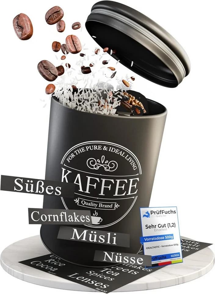 IDEALTASTIC Kaffeedose 500g Luftdicht Stahl Schwarz - Bild 2
