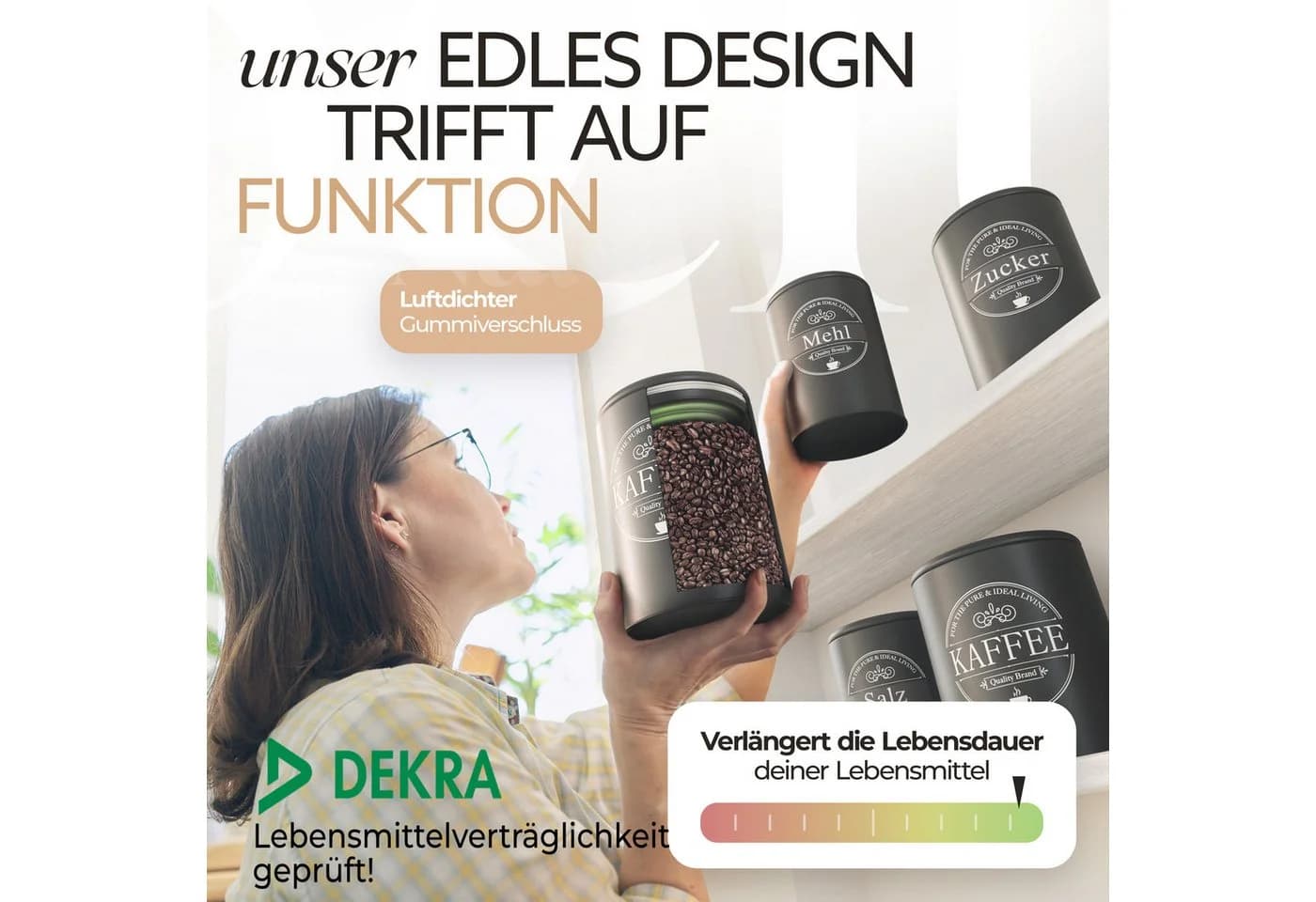 IDEALTASTIC Kaffeedose 500g Luftdicht Stahl Schwarz - Bild 3