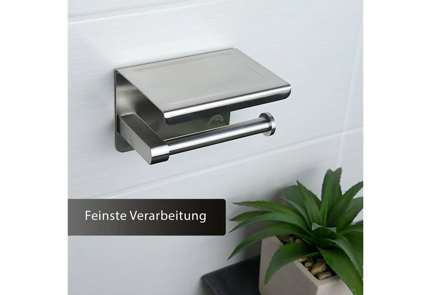 Dolvhin Toilettenpapierhalter ohne Bohren Edelstahl Silbergrau mit Ablage - Bild 3