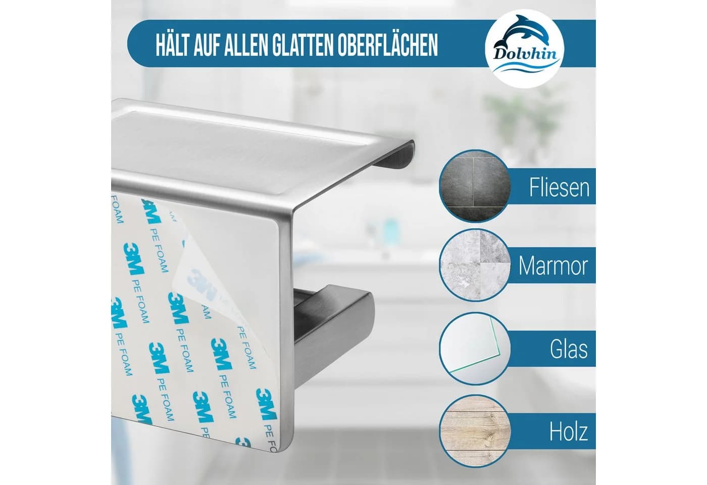Dolvhin Toilettenpapierhalter ohne Bohren Edelstahl Silbergrau mit Ablage - Bild 5