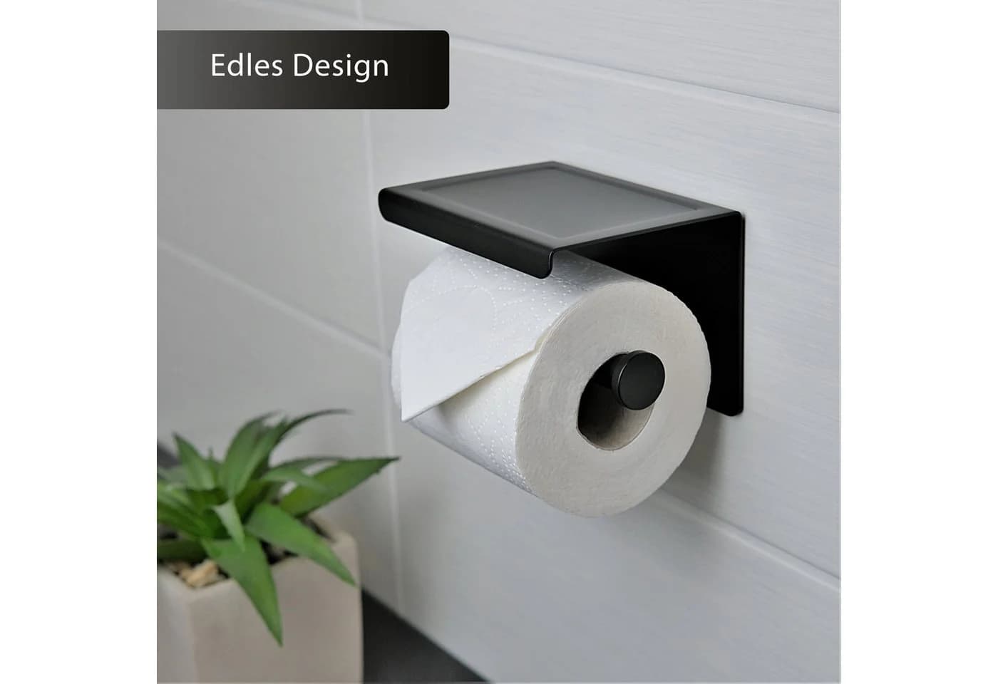 Dolvhin Toilettenpapierhalter ohne Bohren Edelstahl Schwarz Matt mit Ablage