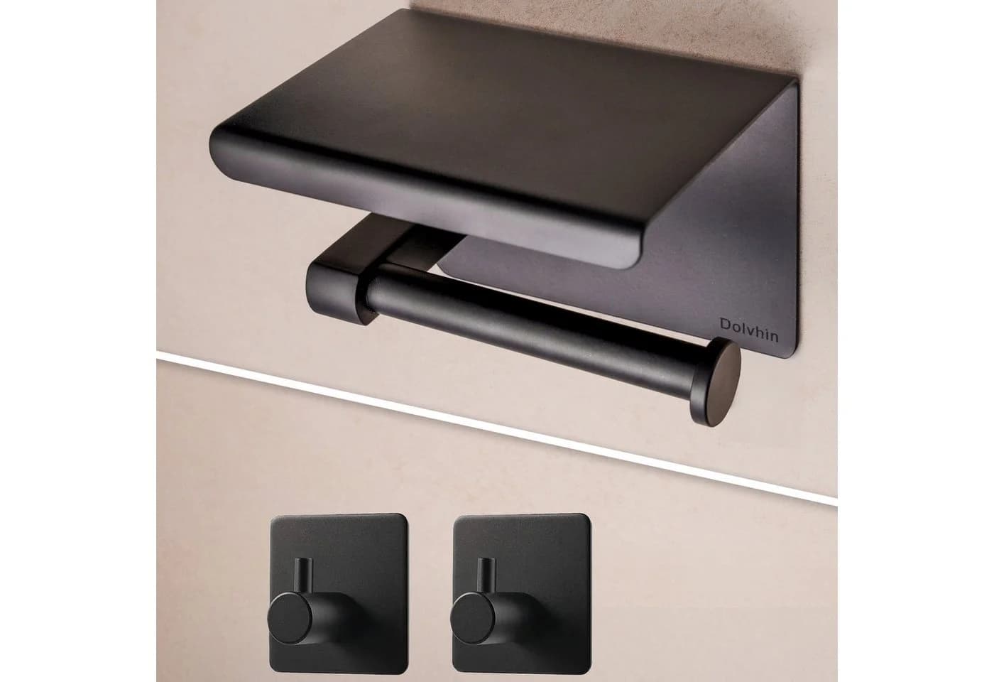 Dolvhin Toilettenpapierhalter ohne Bohren mit Ablage & 2 Haken Edelstahl - Bild 2