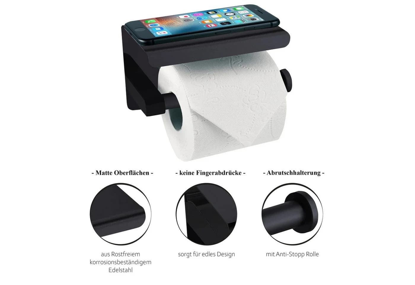 Dolvhin Toilettenpapierhalter ohne Bohren mit Ablage & 2 Haken Edelstahl - Bild 3