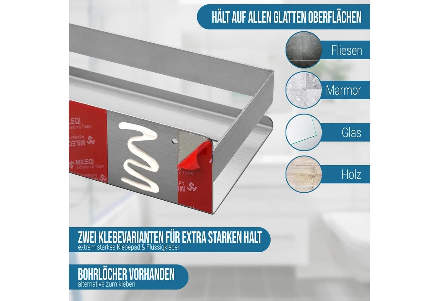 Dolvhin Duschablage Edelstahl ohne Bohren mit Klebeset - Bild 3