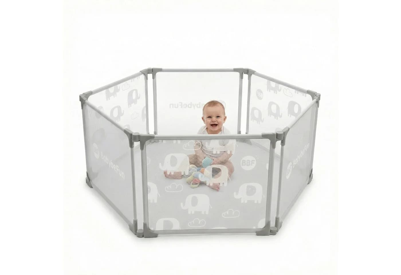 BabyBeFun Laufstall Baby faltbar Extra Stabil Laufgitter 6-tlg - Bild 2