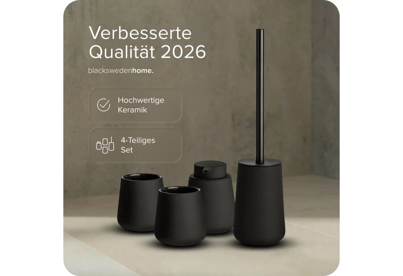 blackswedenhome Badaccessoire-Set Schwarz Keramik Soft Touch