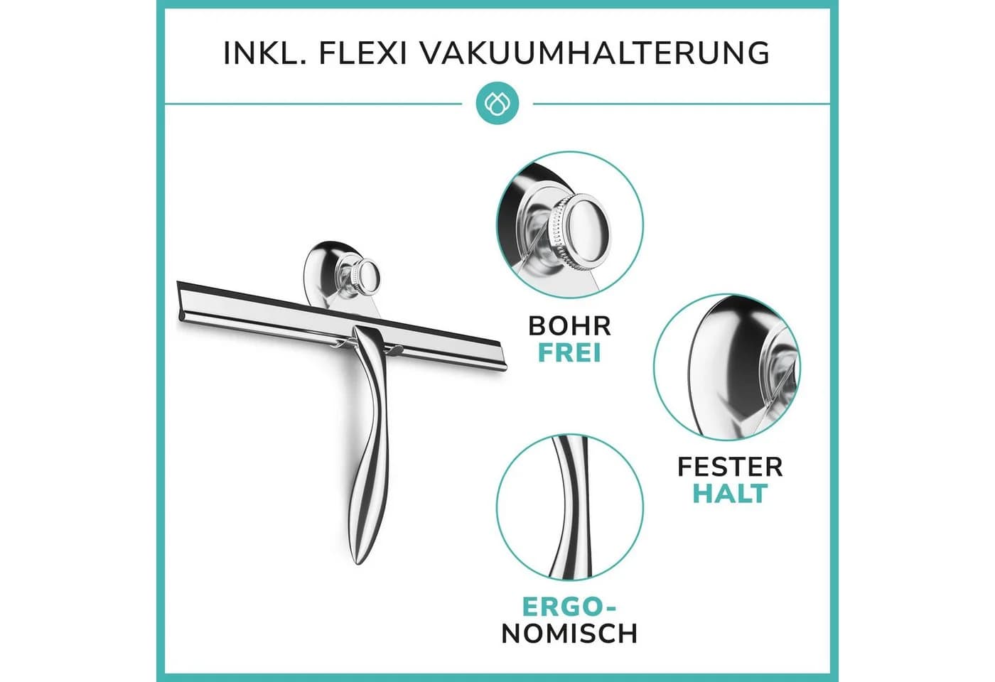 Laakfeld Duschabzieher Extra Breit 30,5cm Edelstahl Silikon - Bild 3