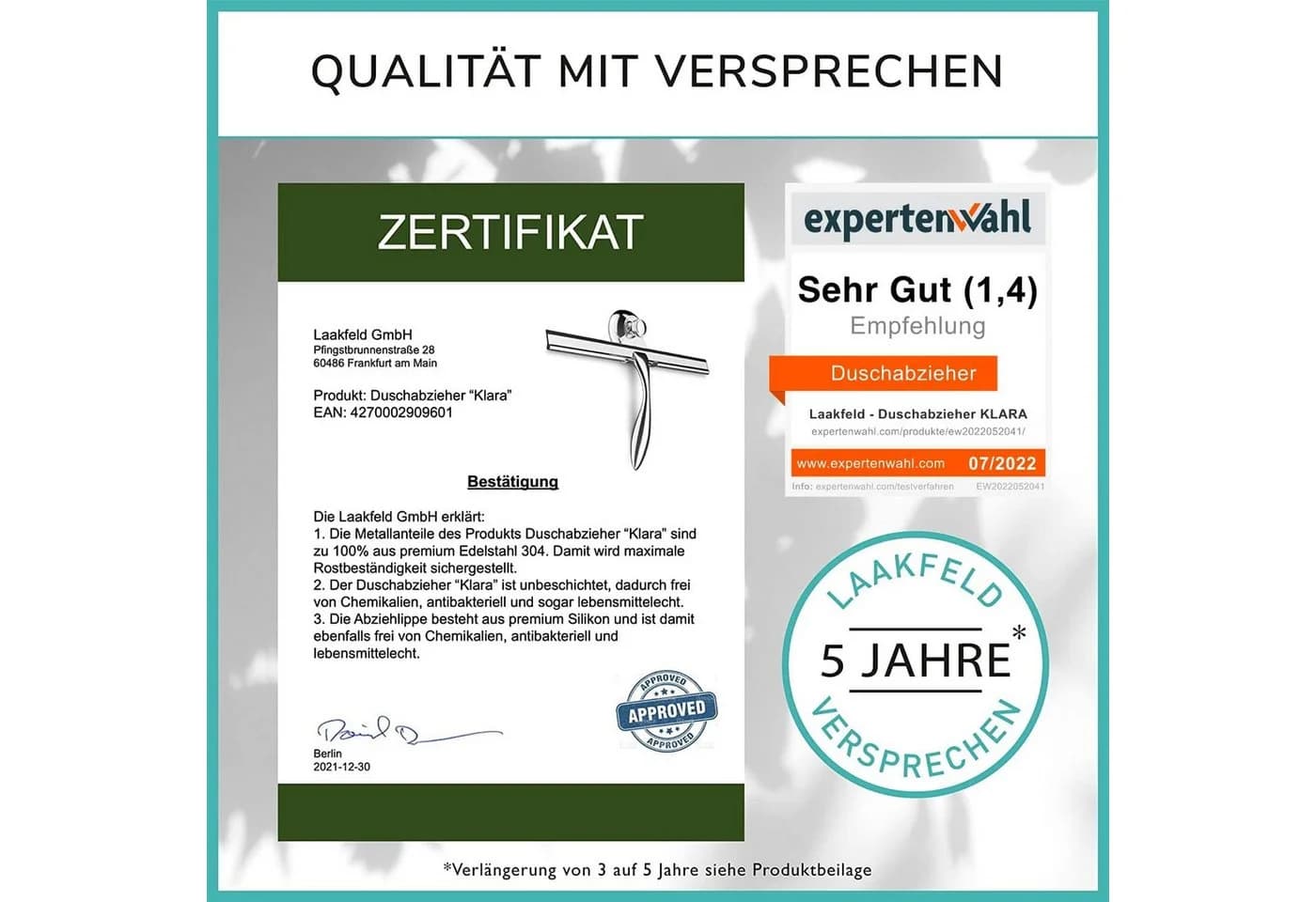 Laakfeld Duschabzieher Extra Breit 30,5cm Edelstahl Silikon - Bild 5