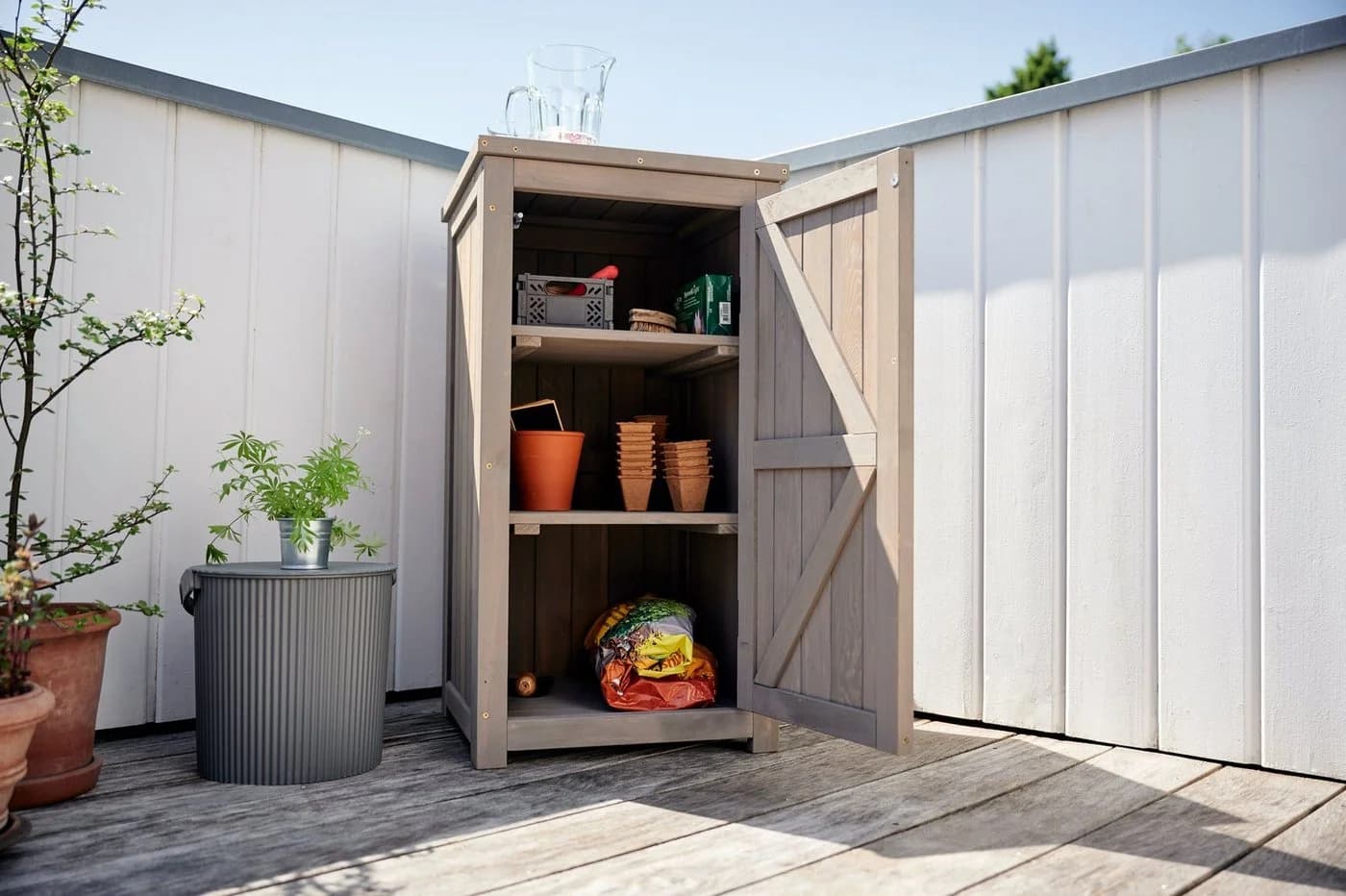 BUTENKIST Gartenbox NEELE Grau Aufbewahrung aus Holz Balkonschrank
