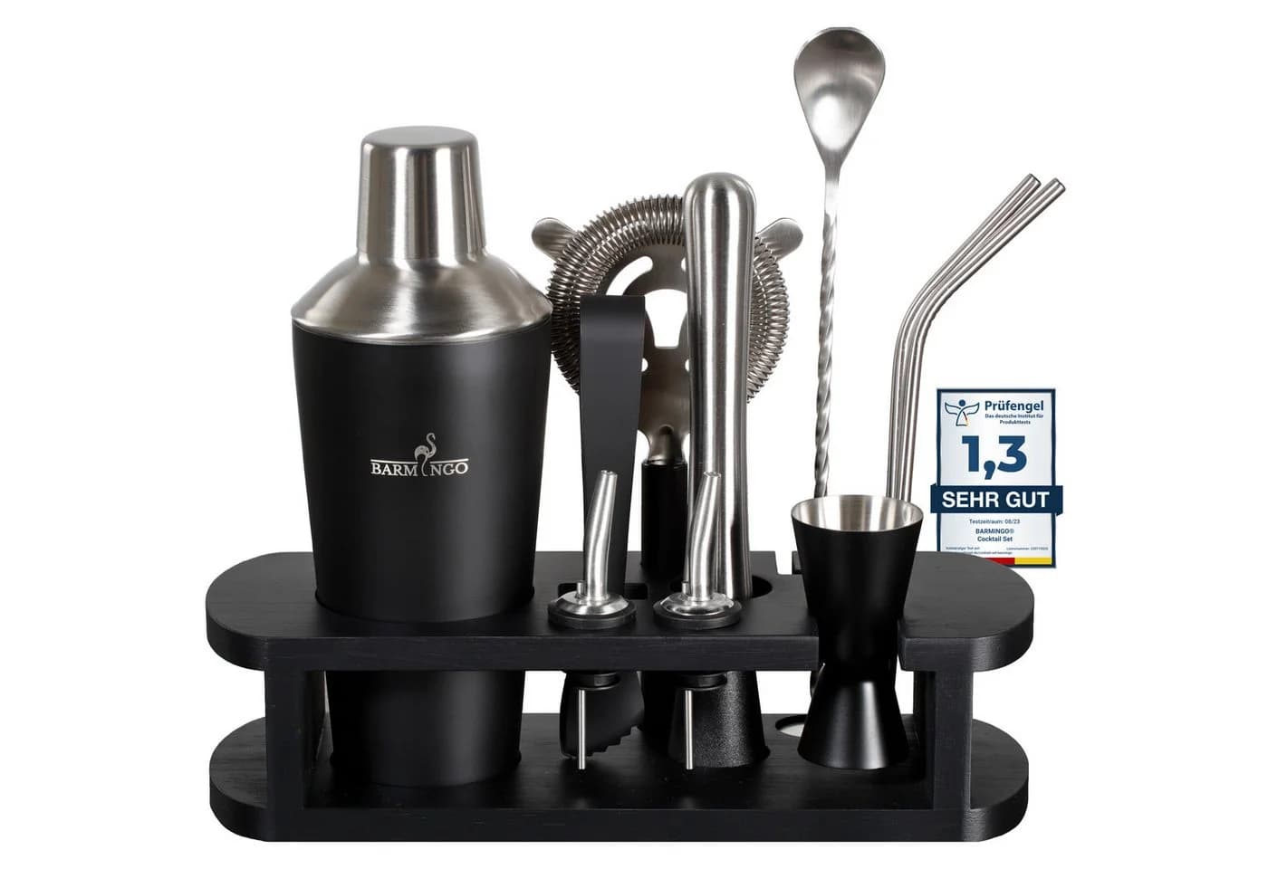 BARMINGO Cocktail-Set 11-tlg. Edelstahl mit Bambusgestell Schwarz/Silber - Bild 2