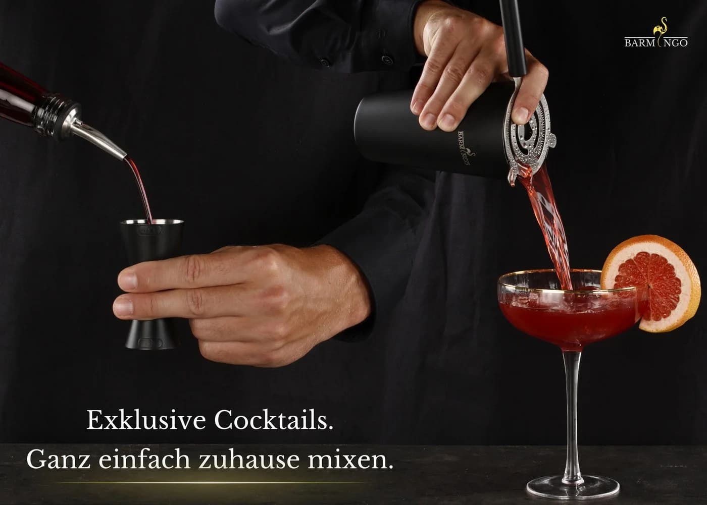 BARMINGO Cocktail-Set 11-tlg. Edelstahl mit Bambusgestell Schwarz/Silber - Bild 5