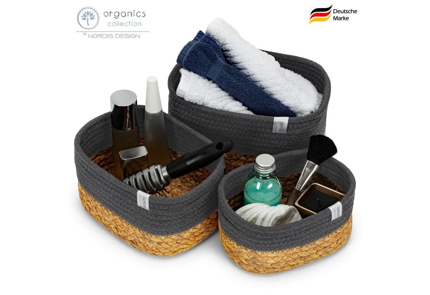 NORDIS DESIGN Aufbewahrungskorb Set 3er Alea Baumwolle Wasserhyazinthe