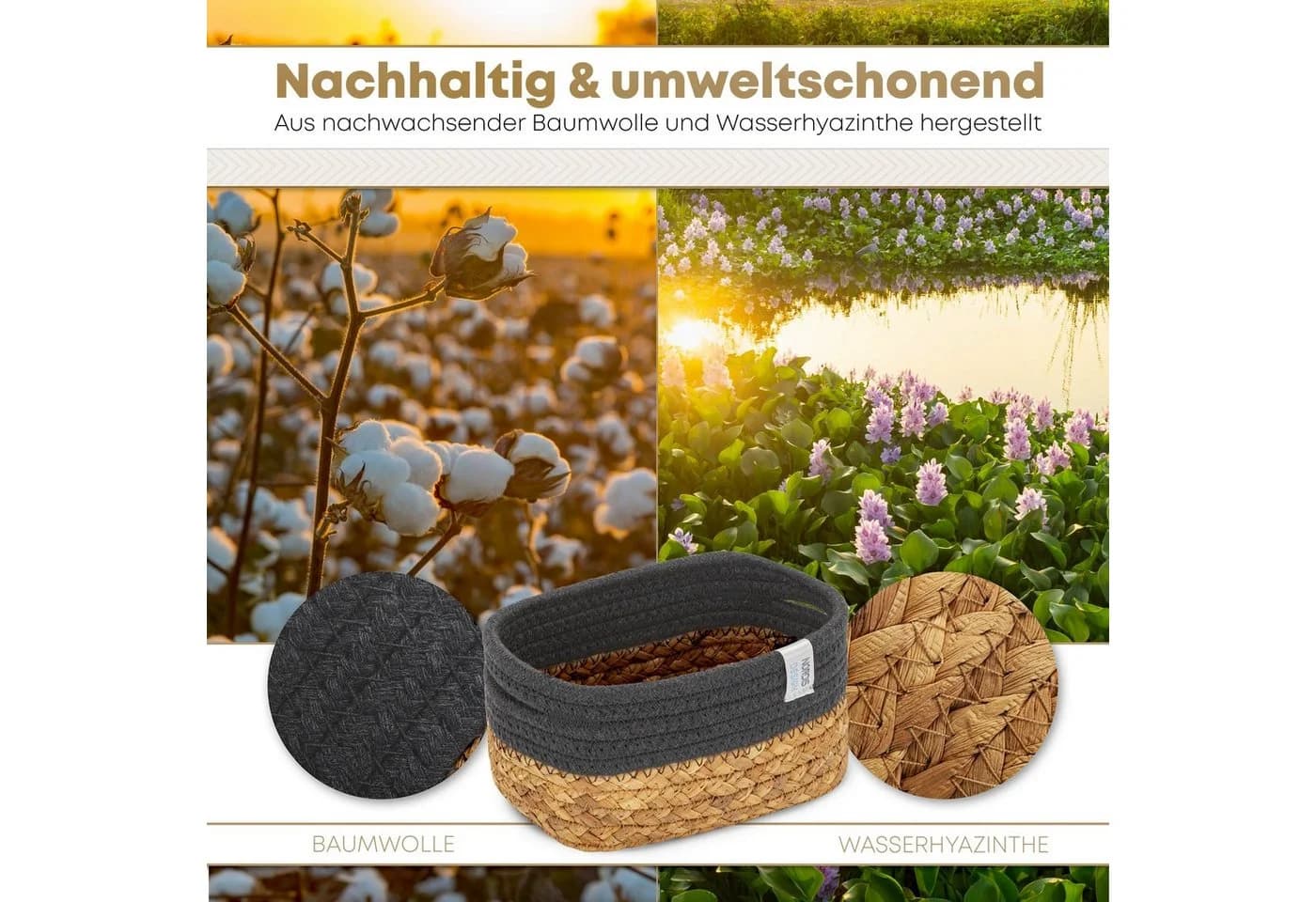 NORDIS DESIGN Aufbewahrungskorb Set 3er Alea Baumwolle Wasserhyazinthe - Bild 4