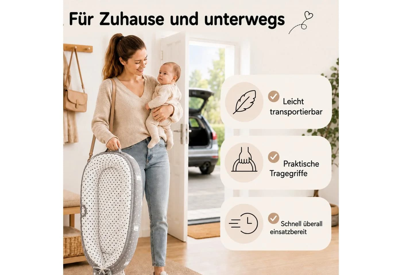 SKY & ZEN Babynest 5-tlg. Set für Neugeborene Mitwachsend - Bild 3