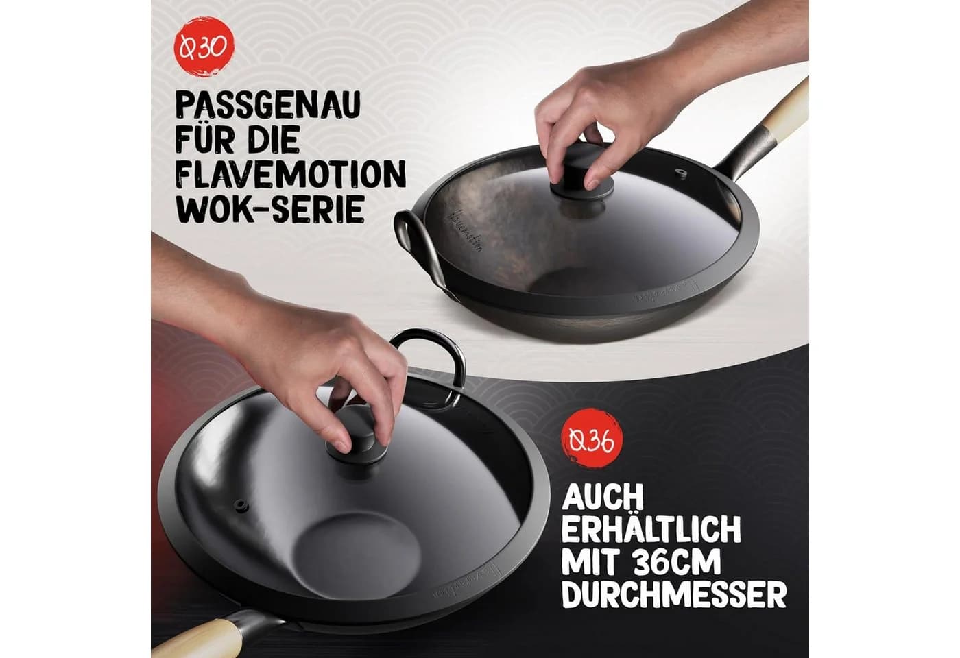 Flavemotion Wok-Deckel 36cm Glas mit Silikonrand
