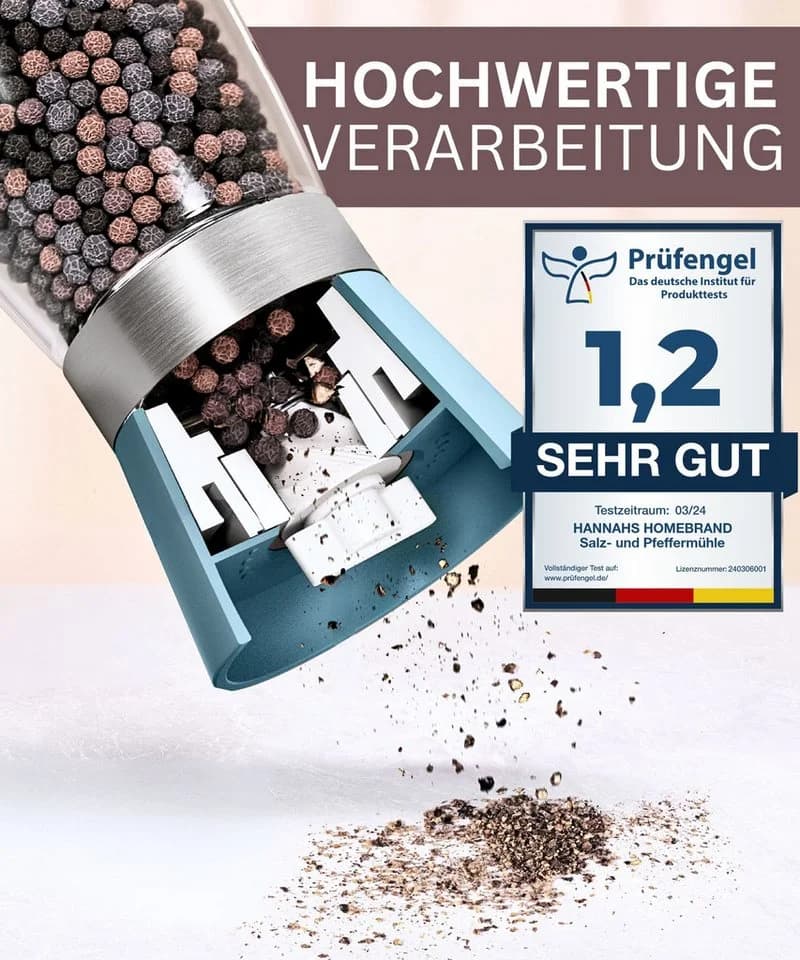 Hannah's Homebrand Salz- und Pfeffermühle Set Manuell Edelstahl - Bild 4