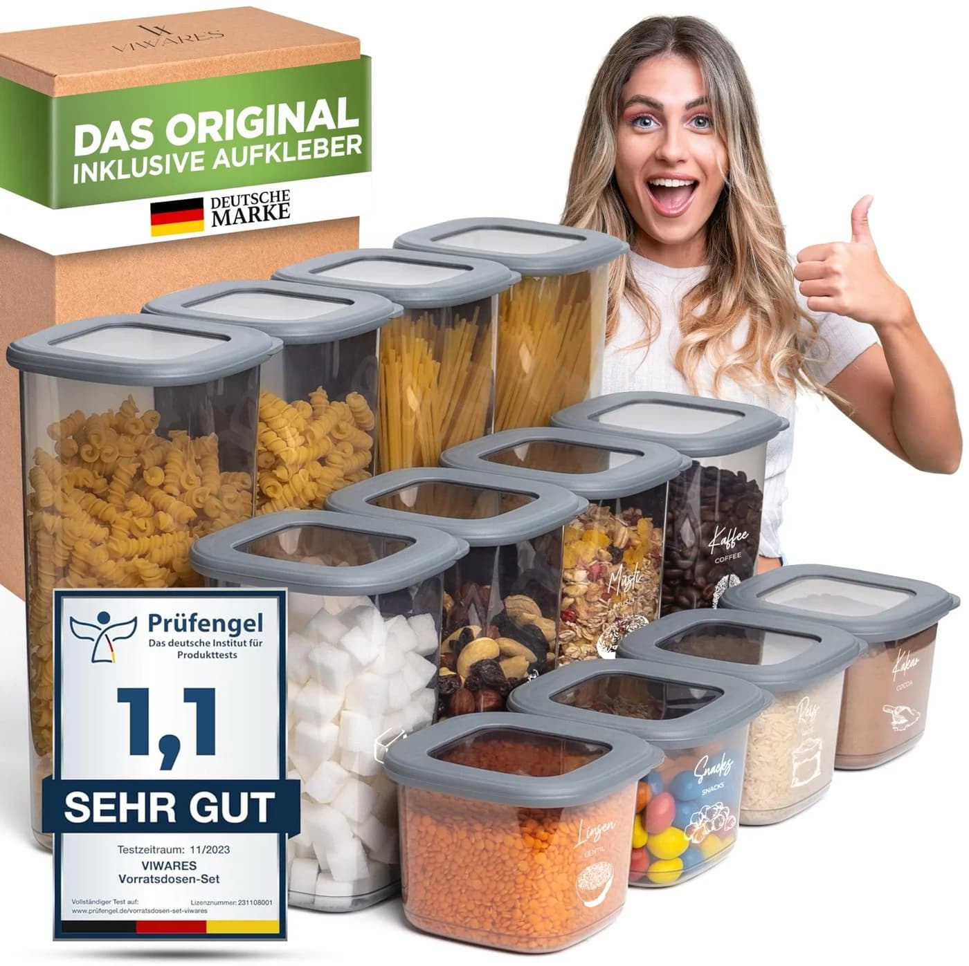 Viwares Vorratsdose Set 12-tlg. Anthrazit Stapelbar BPA-frei - Bild 2