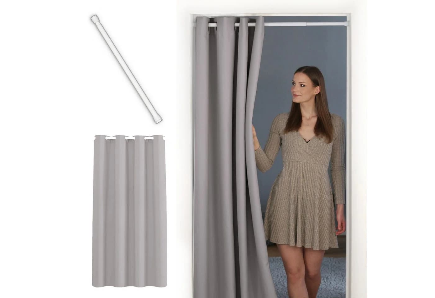 tinycurtains Türvorhang mit Klemmstange, Polyester, hellgrau Moonlight - Bild 2