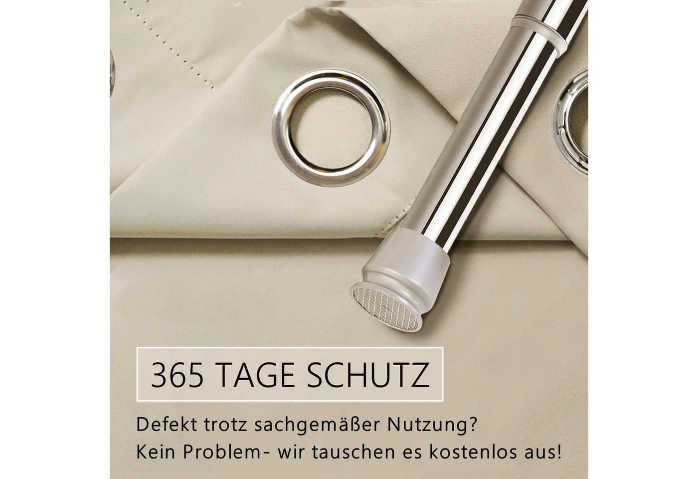 tinycurtains Türvorhang mit Stange silber 55-90 cm ohne Bohren, Thermo Vorhang mit Magneten, Ösen, abdunkelnd, Polyester, blickdicht, beige Driftwood - Bild 3