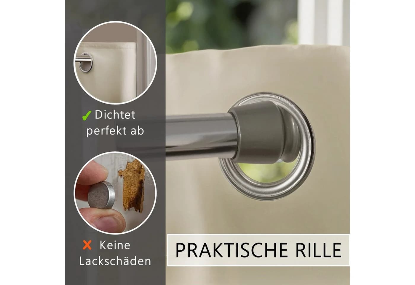 tinycurtains Türvorhang mit Stange silber 55-90 cm ohne Bohren, Thermo Vorhang mit Magneten, Ösen, abdunkelnd, Polyester, blickdicht, beige Driftwood - Bild 5