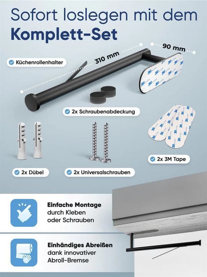 Wohnheld Küchenrollenhalter Schwarz MIT Abrollbremse Edelstahl