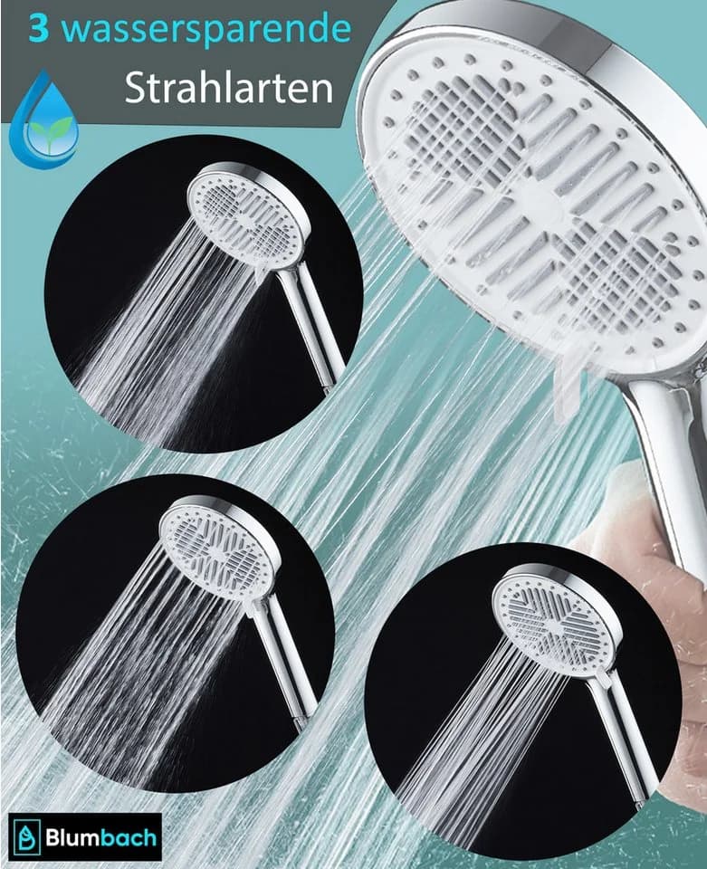 Blumbach Handbrause Eco Shower - 3 Strahlarten, Wassersparend, Chrom - Bild 3