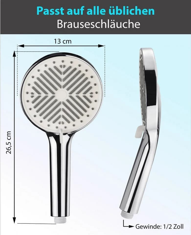 Blumbach Handbrause Eco Shower - 3 Strahlarten, Wassersparend, Chrom - Bild 5