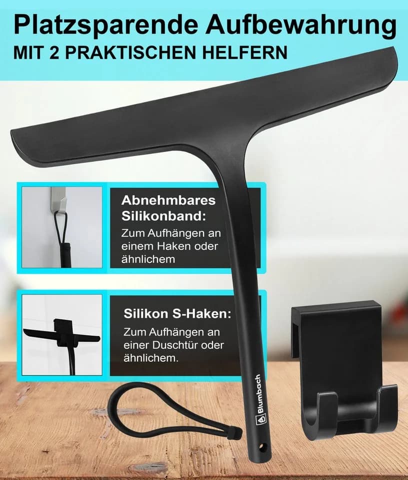 Blumbach Duschabzieher Schwarz Silikon mit Edelstahlkern - Bild 4