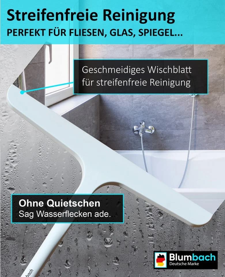 Blumbach Duschabzieher 28 cm Weiß Silikon mit Edelstahlkern