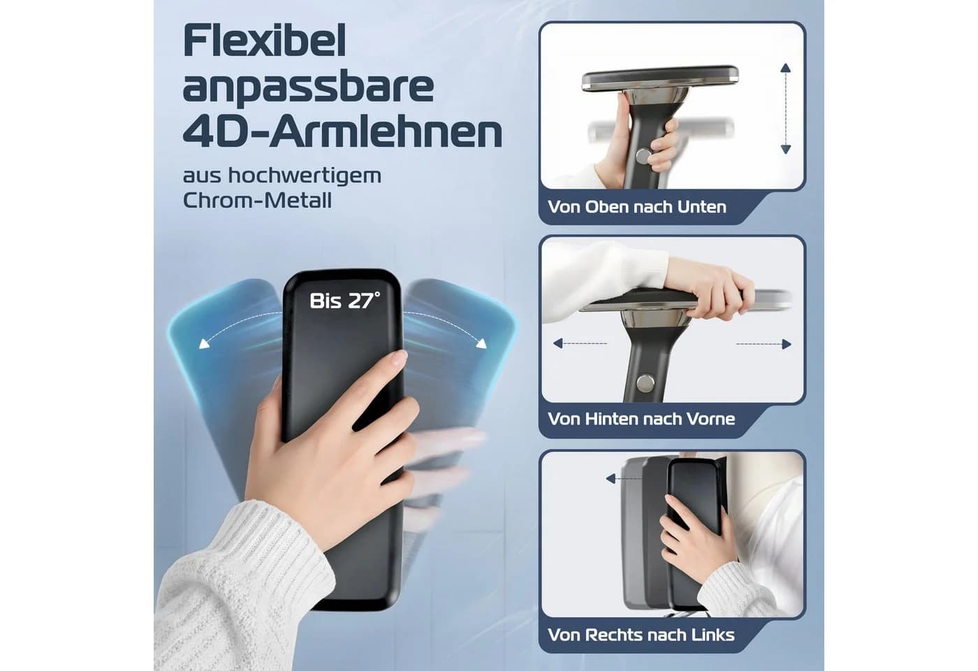 CLOUVOU Bürostuhl Ergonomisch Schwarz 150kg QuantumFlex 4D Armlehnen - Bild 4
