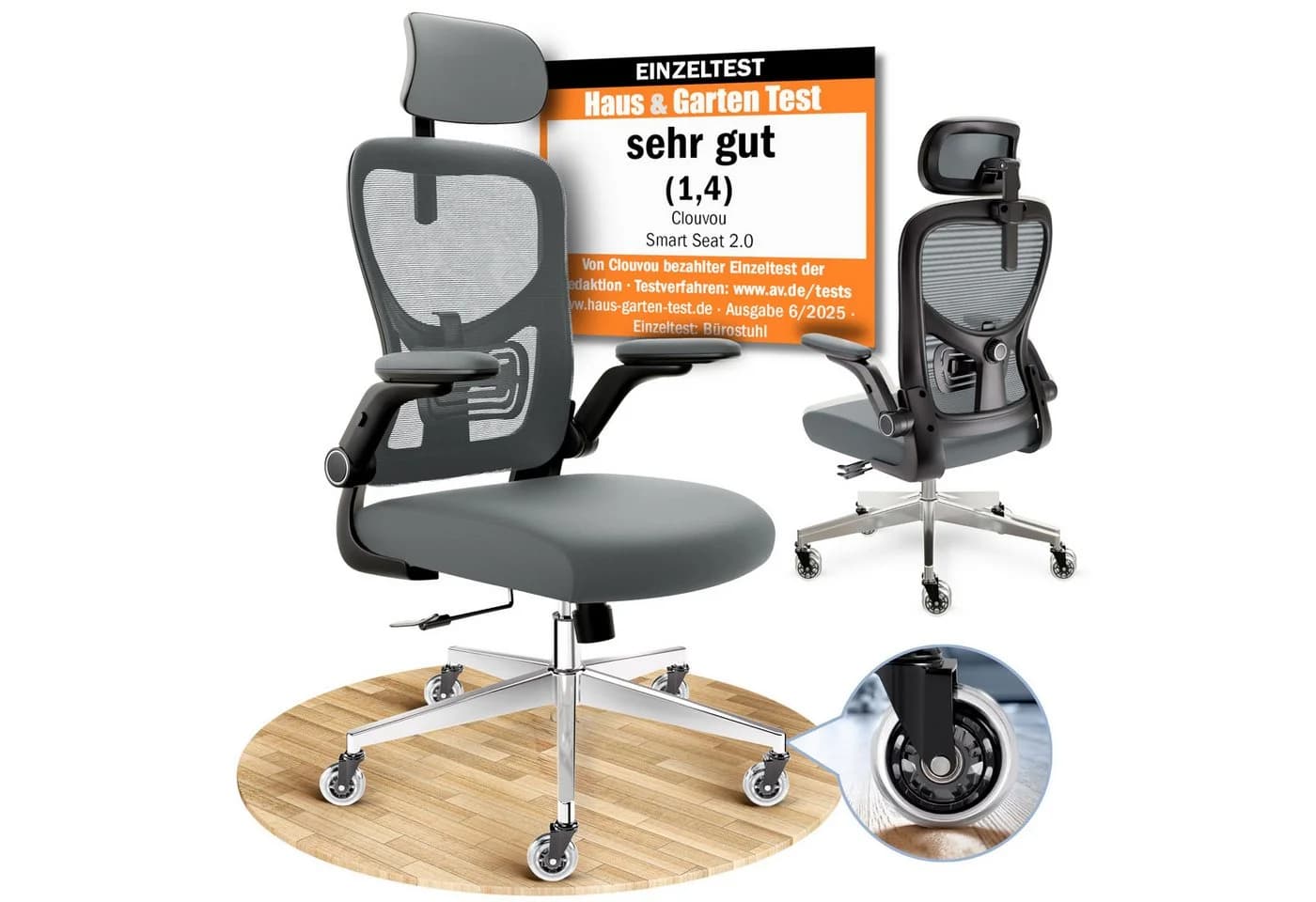 CLOUVOU SmartSeat Bürostuhl Ergonomisch Anthrazit/Schwarz mit 3D-Kopfstütze - Bild 3